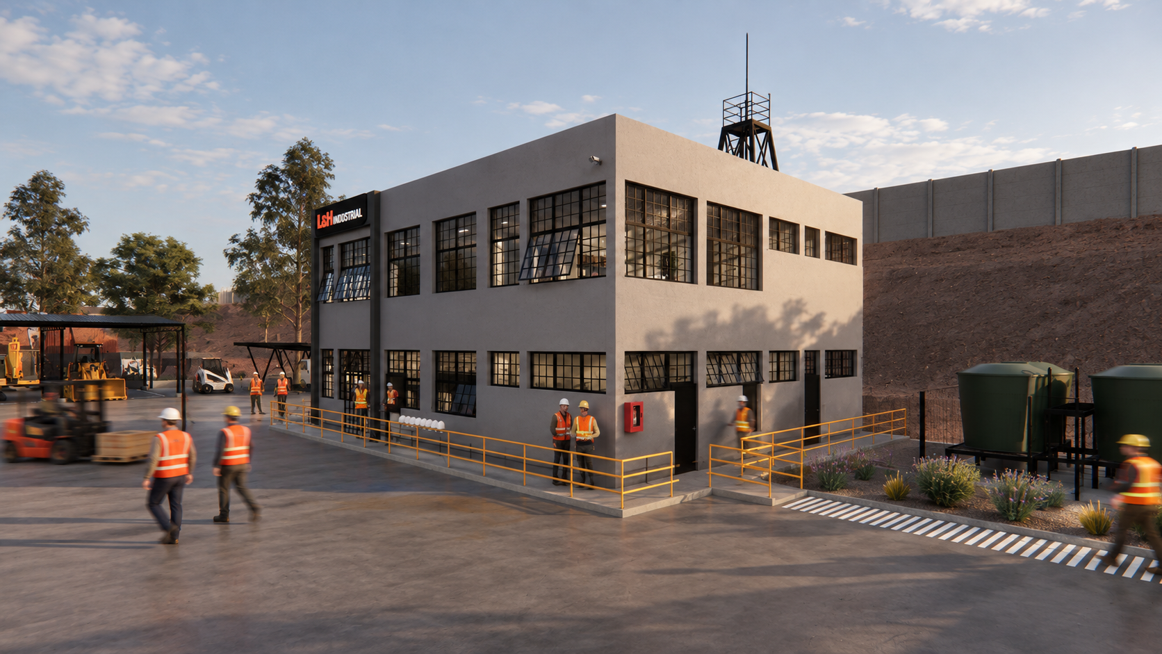 Render 3D del Edificio Corporativo L&H Industrial